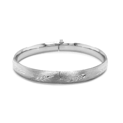 Pulsera Rígida Clásica Floral tallada en Oro Blanco de 14k (8.0mm)