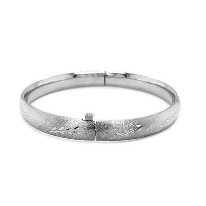 Pulsera Rígida Clásica Floral tallada en Oro Blanco de 14k (8.0mm)