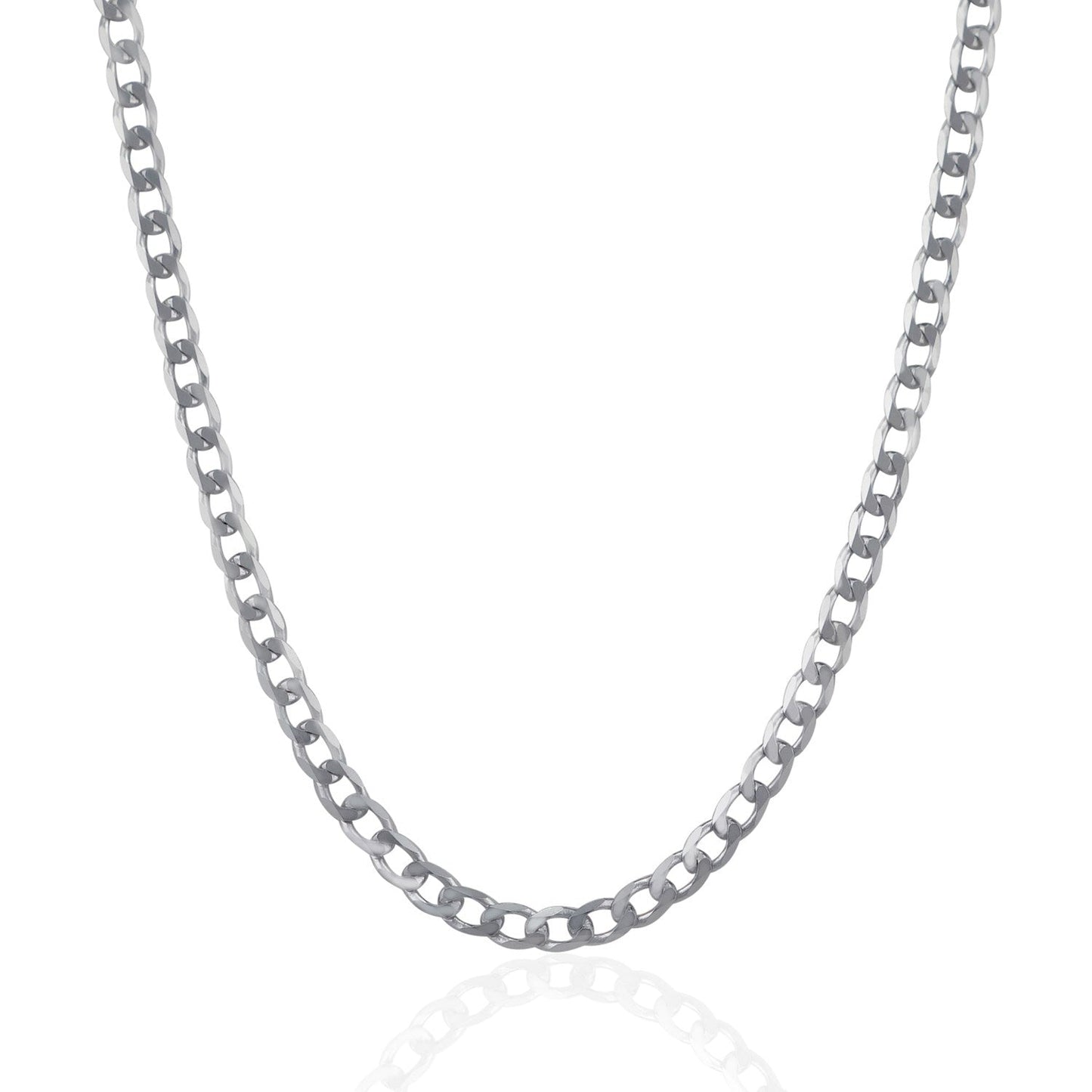 Cadena de estilo barbada de plata de ley de 4,7 mm con baño de rodio