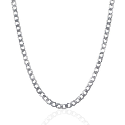 Cadena de estilo barbada de plata de ley de 4,7 mm con baño de rodio