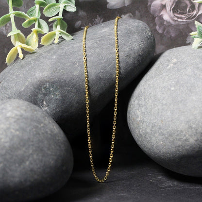 Cadena de eslabones de cable de oro amarillo de 14k con corte de diamante de 1,4 mm