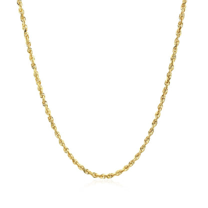 Cadena de soga de oro amarillo macizo de 10k y 2.0mm con corte de diamante