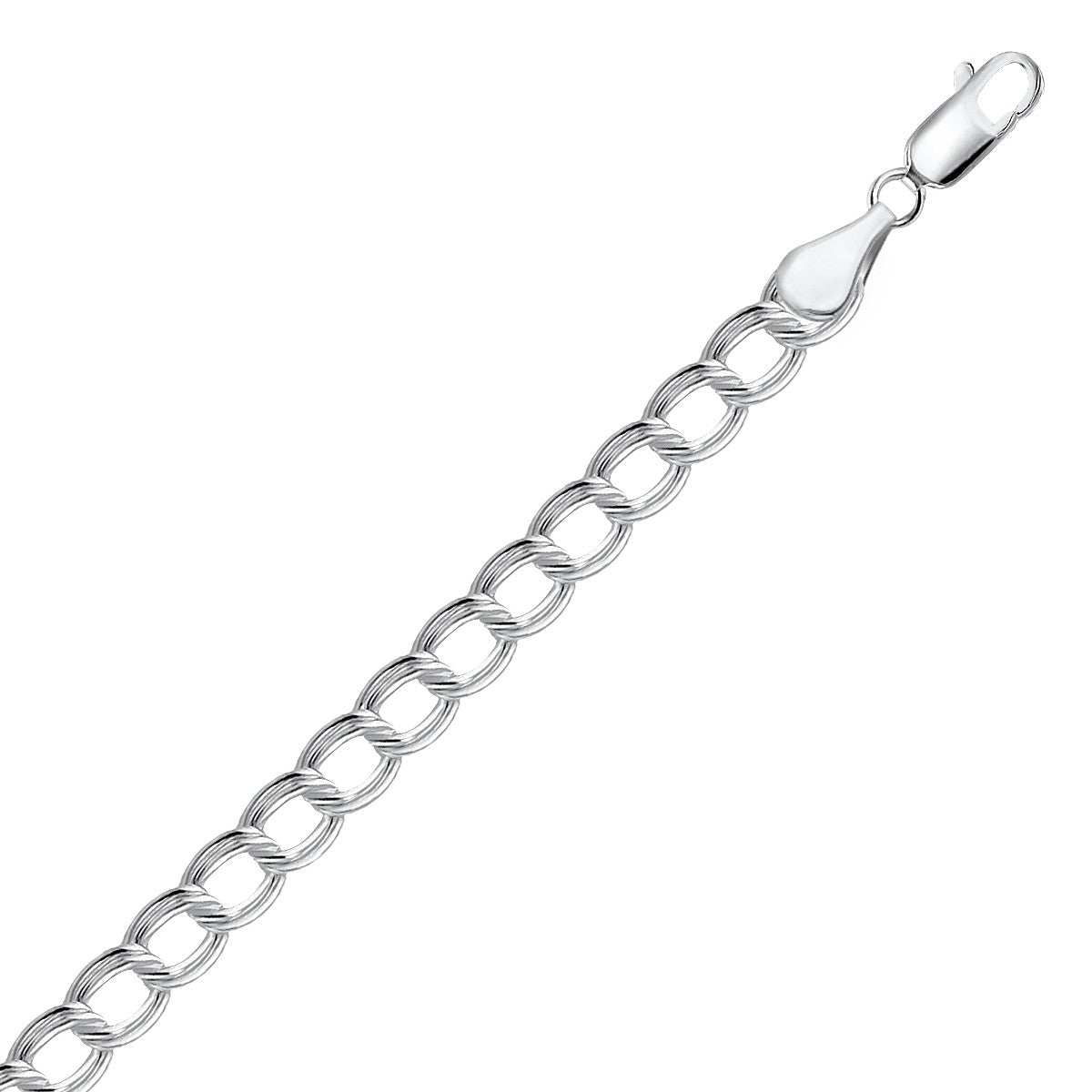Pulsera de cadena circular pequeña de plata de ley estriada con baño de rodio