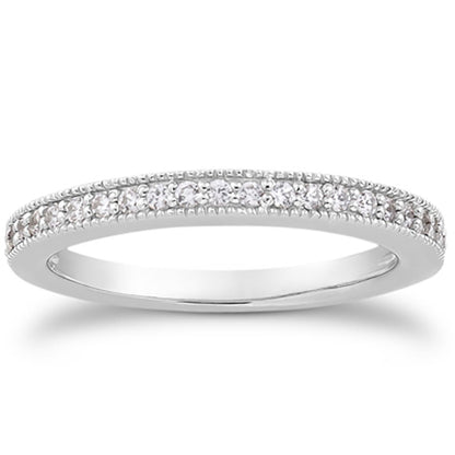 Anillo de boda con diamantes pavé y milgrana de oro blanco de 14k, mitad alrededor
