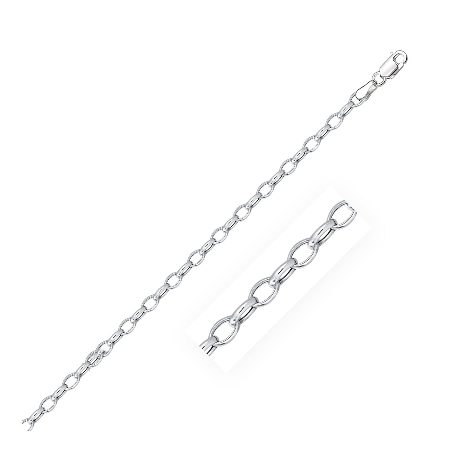 Pulsera Rolo Ovalada de Oro Blanco de 14k de 3.2mm