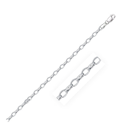 Pulsera Rolo Ovalada de Oro Blanco de 14k de 3.2mm