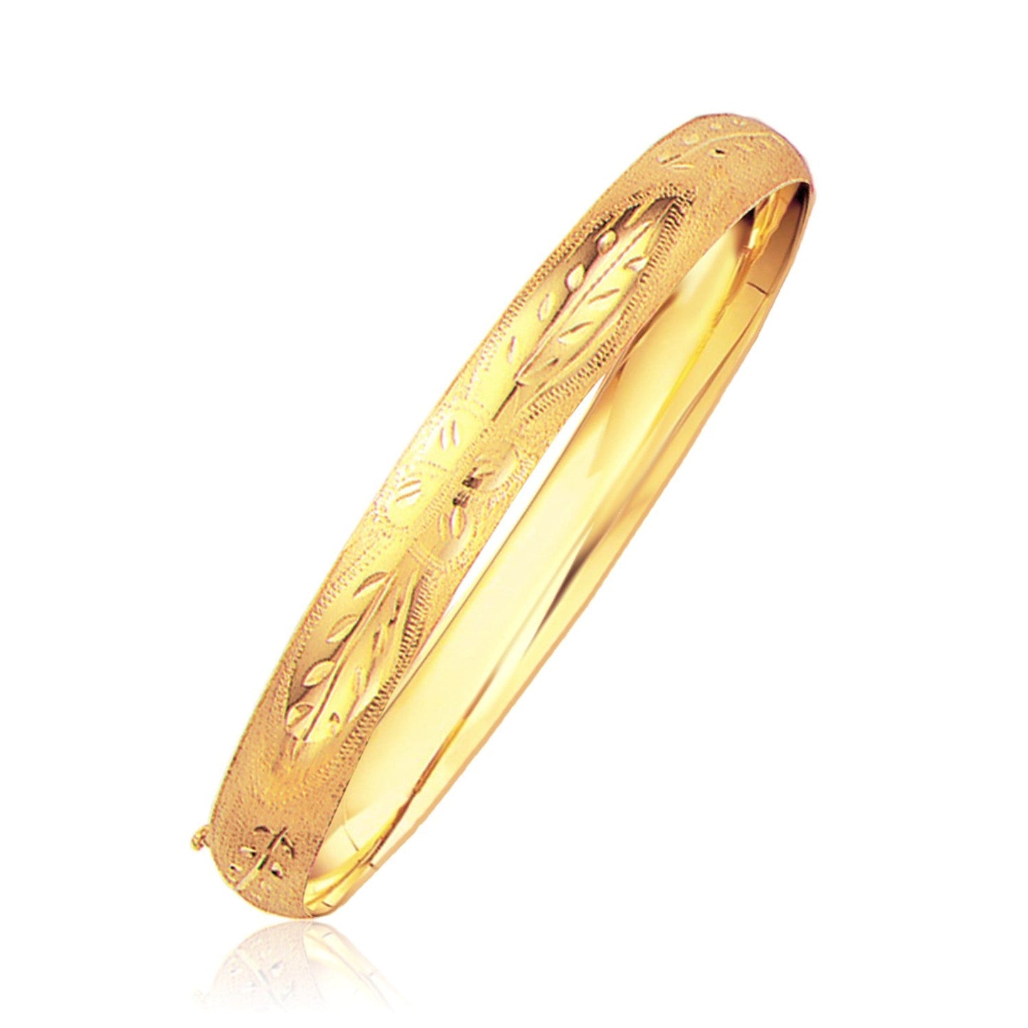 Brazalete clásico con grabado floral en oro amarillo de 14k (8.0mm)