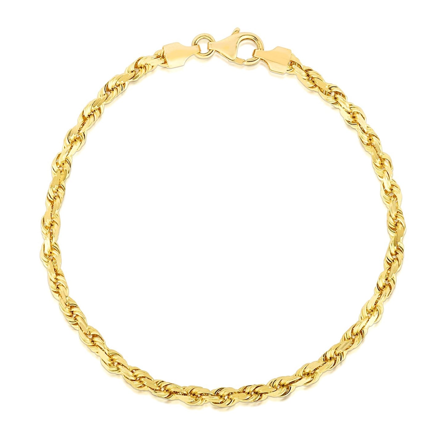 Pulsera de oro amarillo macizo de 14 quilates de 4.0 mm con diseño de cuerda facetada