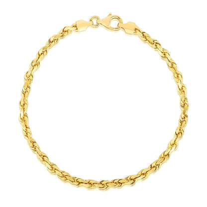 Pulsera de oro amarillo macizo de 14 quilates de 4.0 mm con diseño de cuerda facetada