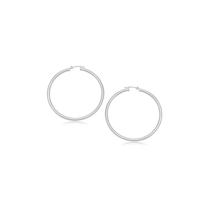 Pendientes de aro pulidos de oro blanco de 14k (15 mm)