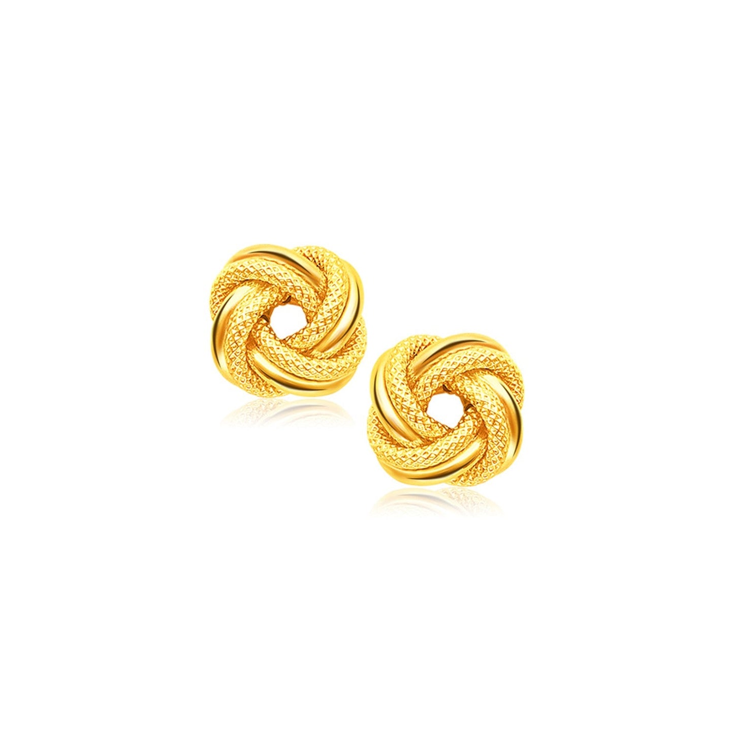 Pendientes de botón nudo de amor entrelazado de oro amarillo de 14k