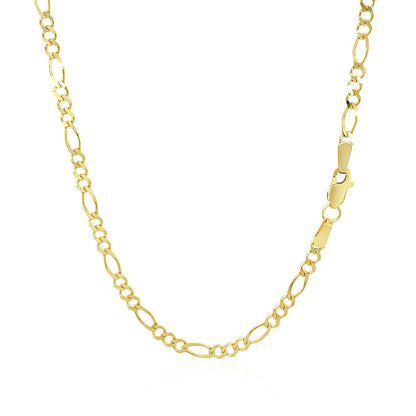 Cadena de Eslabones Figaro Sólida de Oro Amarillo de 14k y 2.8mm