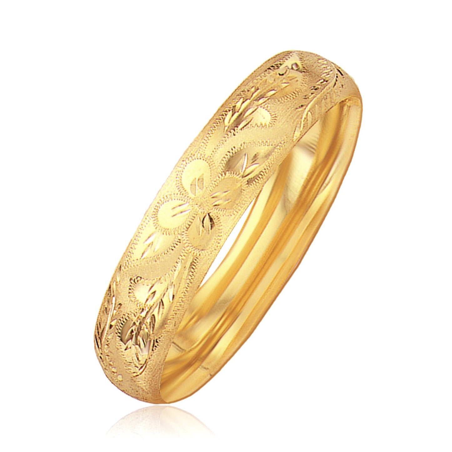 Pulsera Clásica Floral Grabada en Oro Amarillo de 14k (13.5mm)