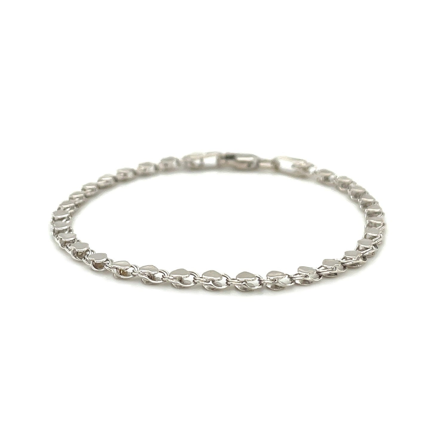 Pulsera de corazón de oro blanco de 14k de 2.9mm
