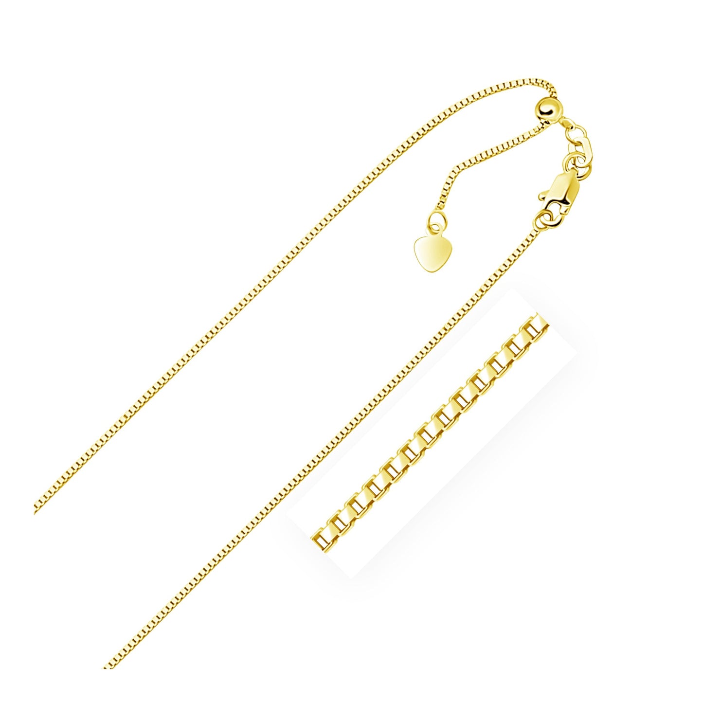 Cadena de caja ajustable de oro amarillo de 14k de 0,85 mm