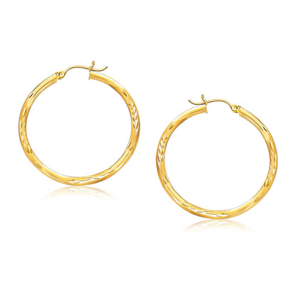 Pendientes de aro de oro amarillo de 14k con corte de diamante de lujo (35 mm de diámetro)
