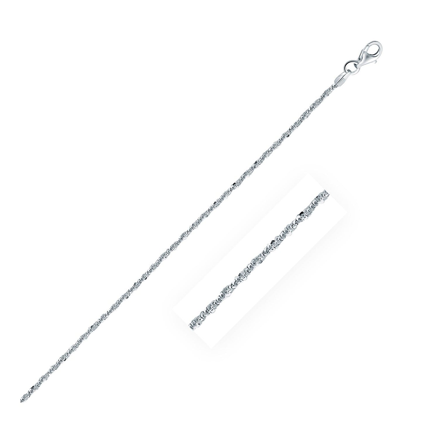 Cadena estilo brillo de plata esterlina de 1.7 mm bañada en rodio