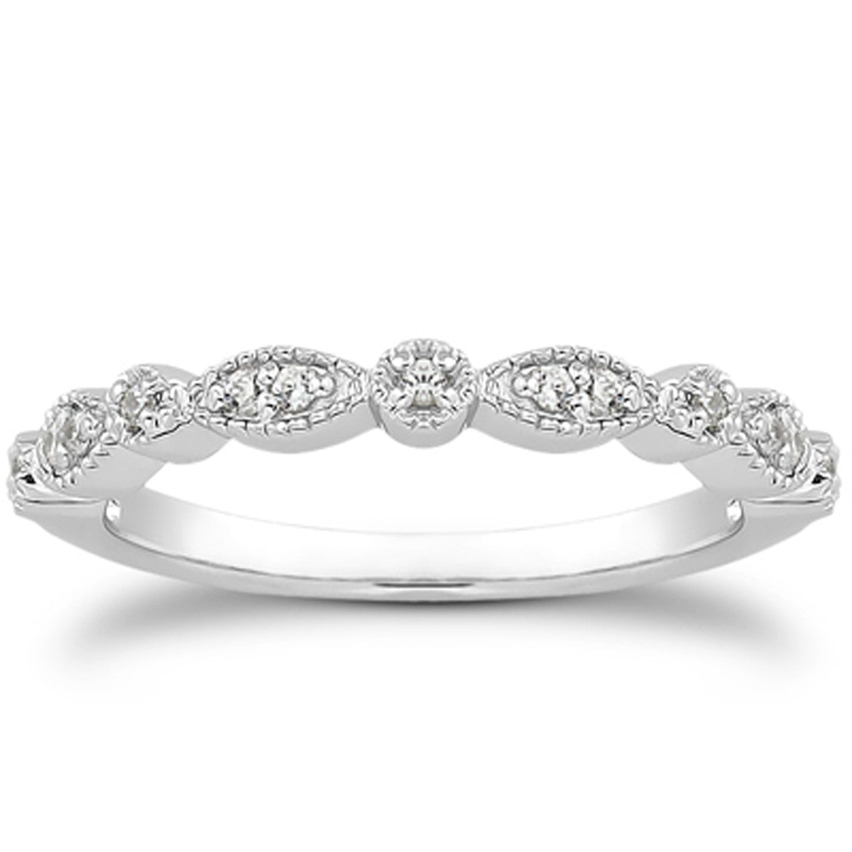 Anillo de boda de oro blanco de 14k, estilo vintage, con pavé de diamantes y filigrana milgrain