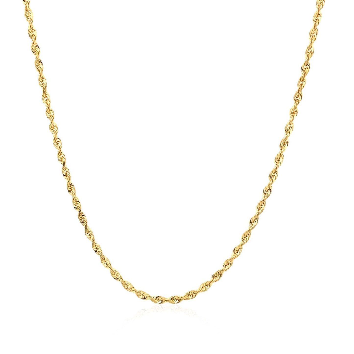 Cadena de cuerda maciza con corte de diamante de oro amarillo de 14k (1.60 mm)