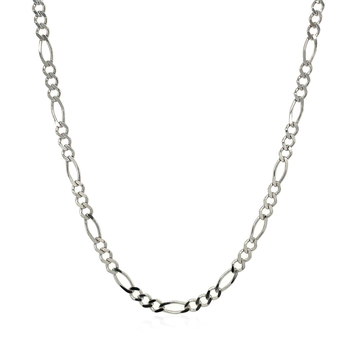 Cadena Figaro sólida de oro blanco de 14k y 2.6mm