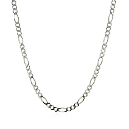 Cadena Figaro sólida de oro blanco de 14k y 2.6mm