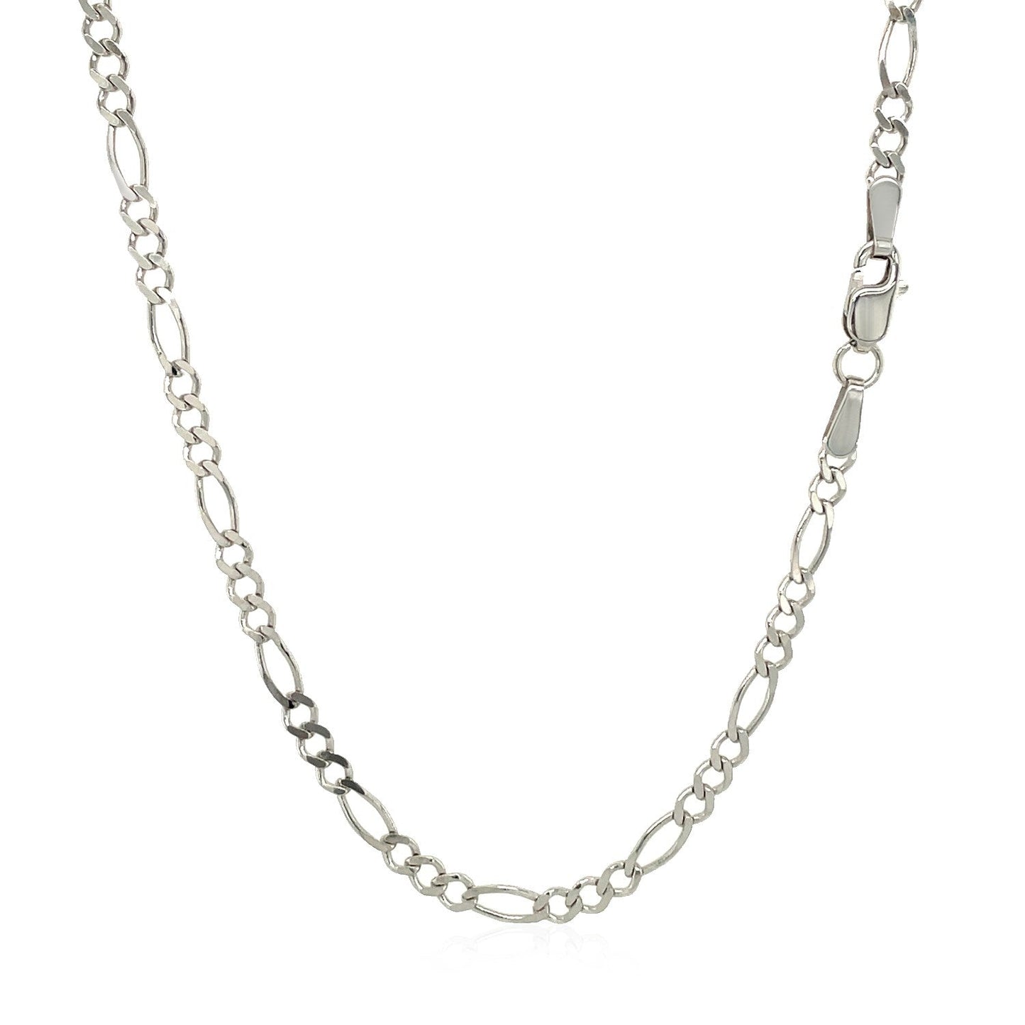 Cadena Figaro sólida de oro blanco de 14k y 2.6mm