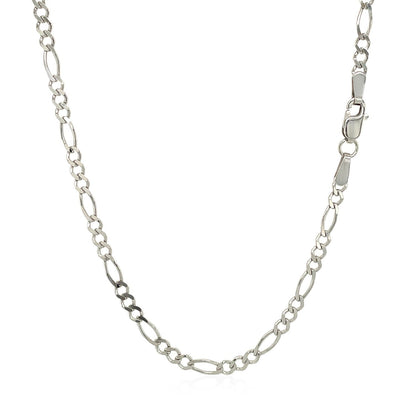 Cadena Figaro sólida de oro blanco de 14k y 2.6mm