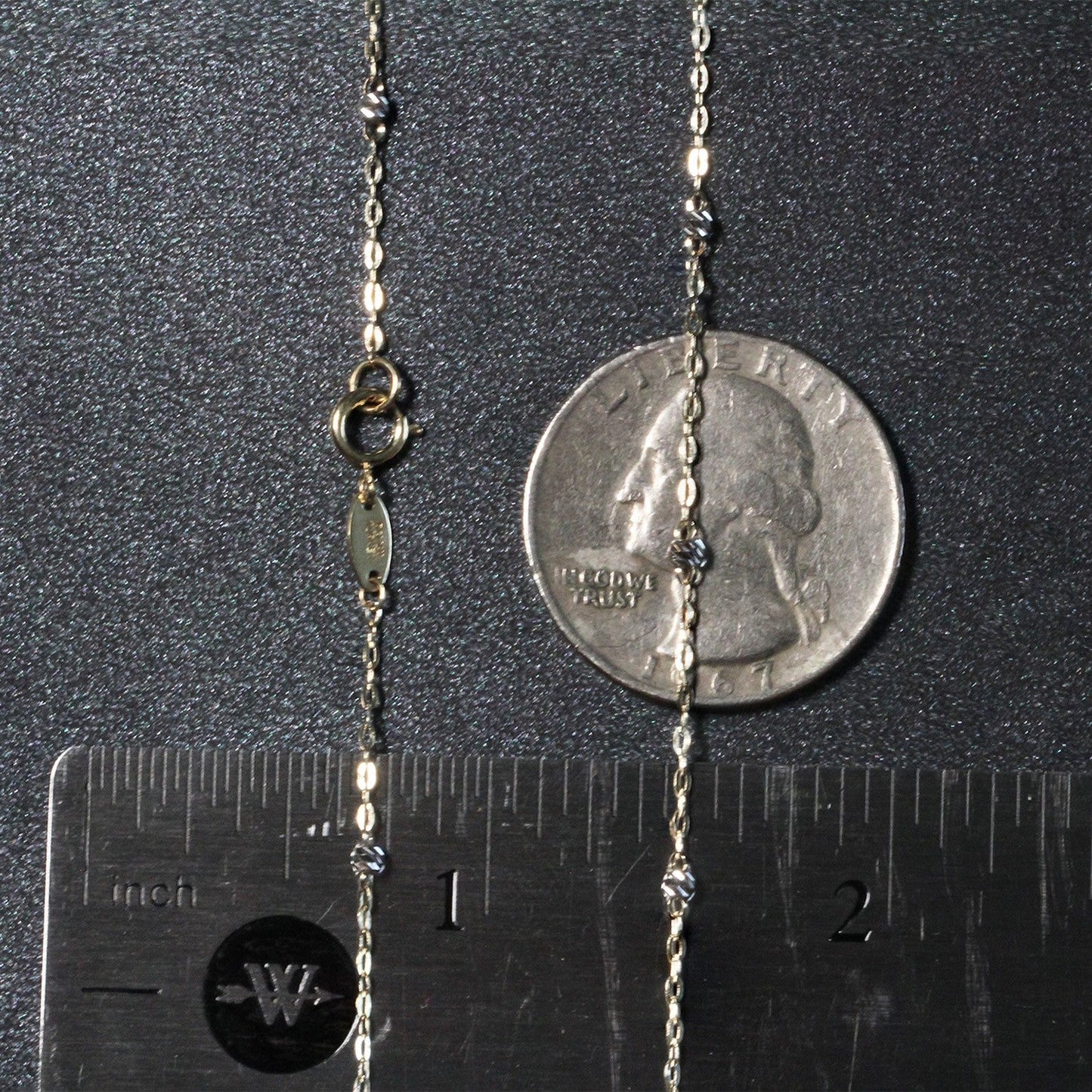 Cadena con colgante de eslabones de cuentas con corte de diamante en oro bicolor de 14k (3,5 mm)