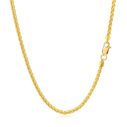 Cadena de trigo redonda de oro amarillo de 14k y 2,1 mm
