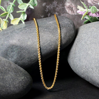 Cadena de trigo redonda de oro amarillo de 14k y 2,1 mm
