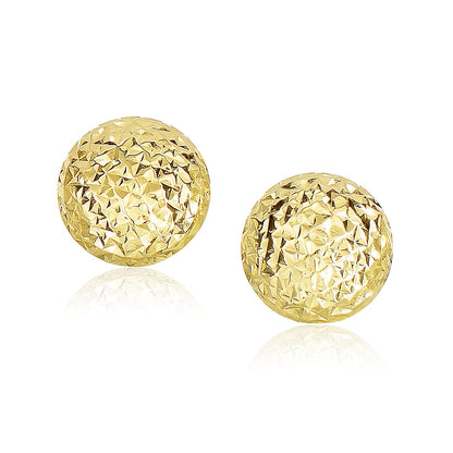 Pendientes Redondos Hinchados de Oro Amarillo de 14k con Tallado de Diamantes