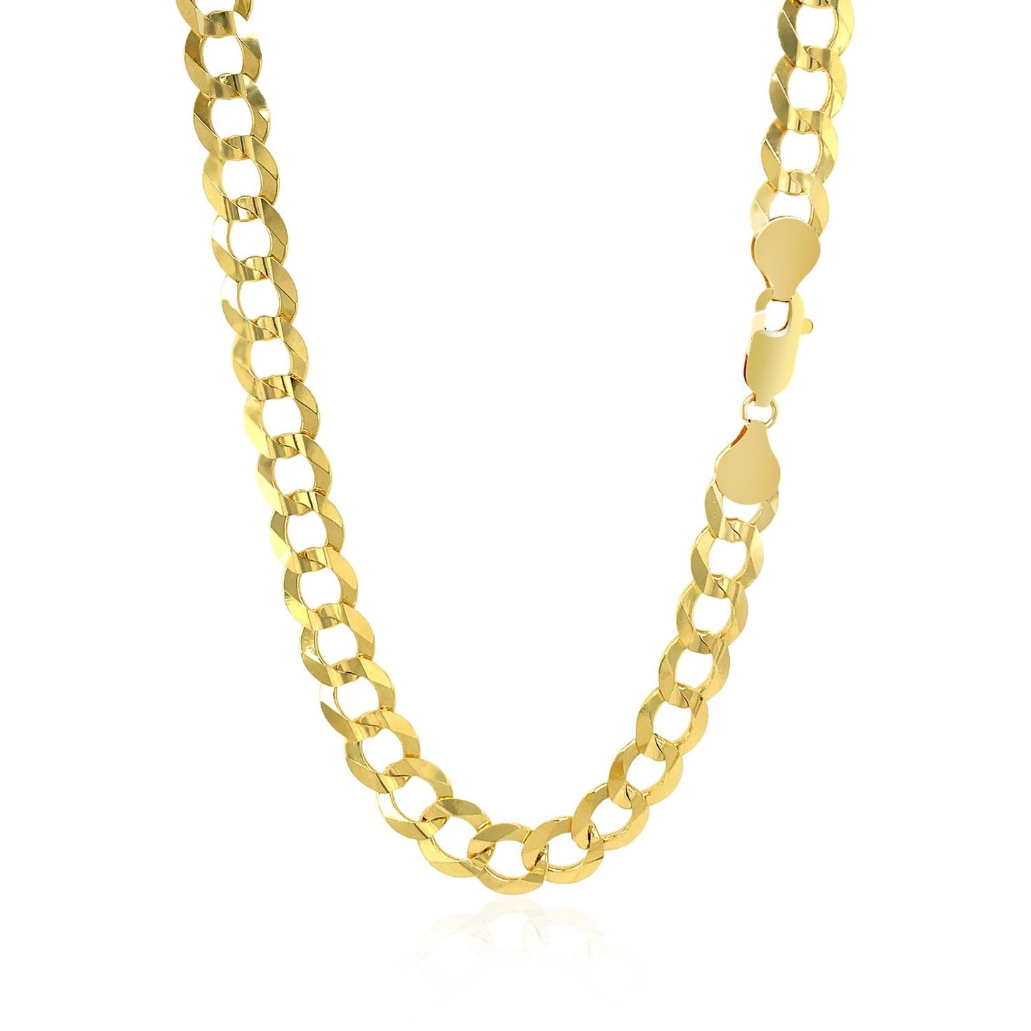 Cadena cubana sólida de oro amarillo de 14k y 7,0 mm