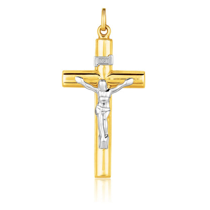 Colgante de cruz de oro de dos tonos de 14k