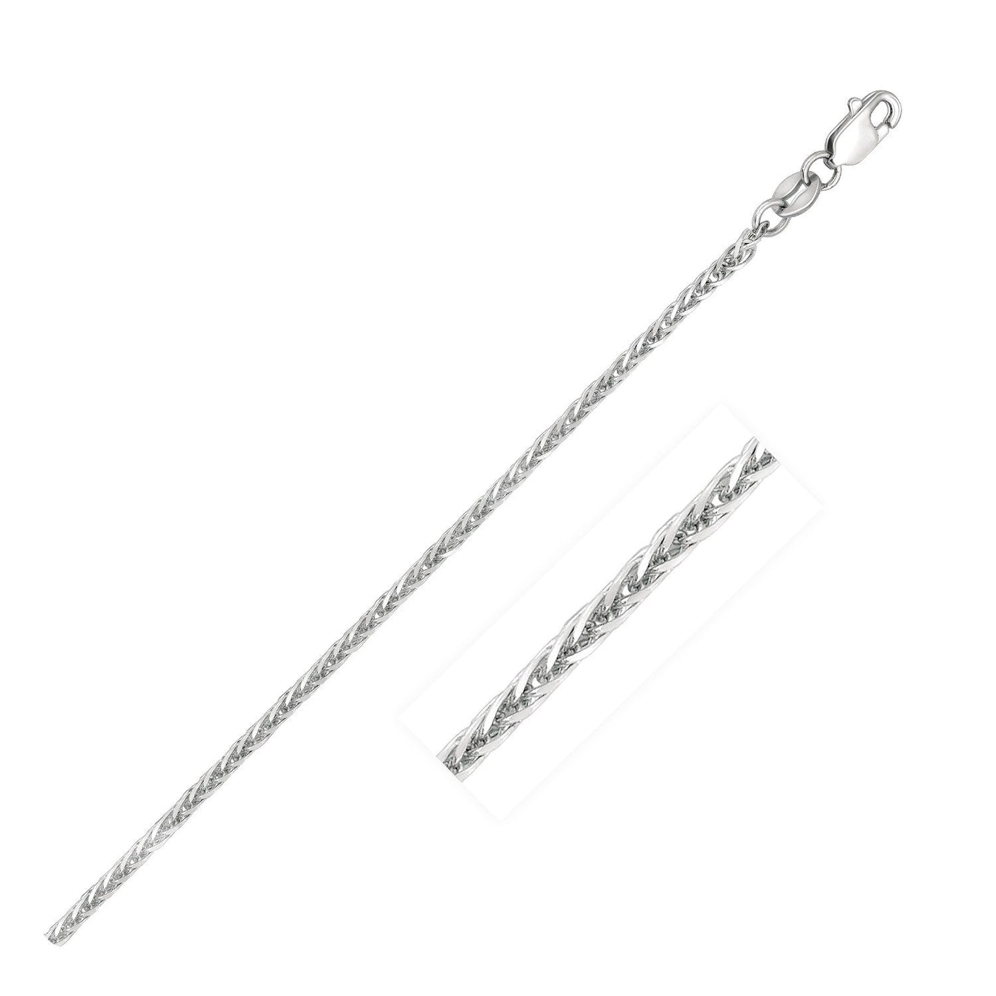 Cadena de espiga cuadrada de oro blanco de 14k y 1,8 mm