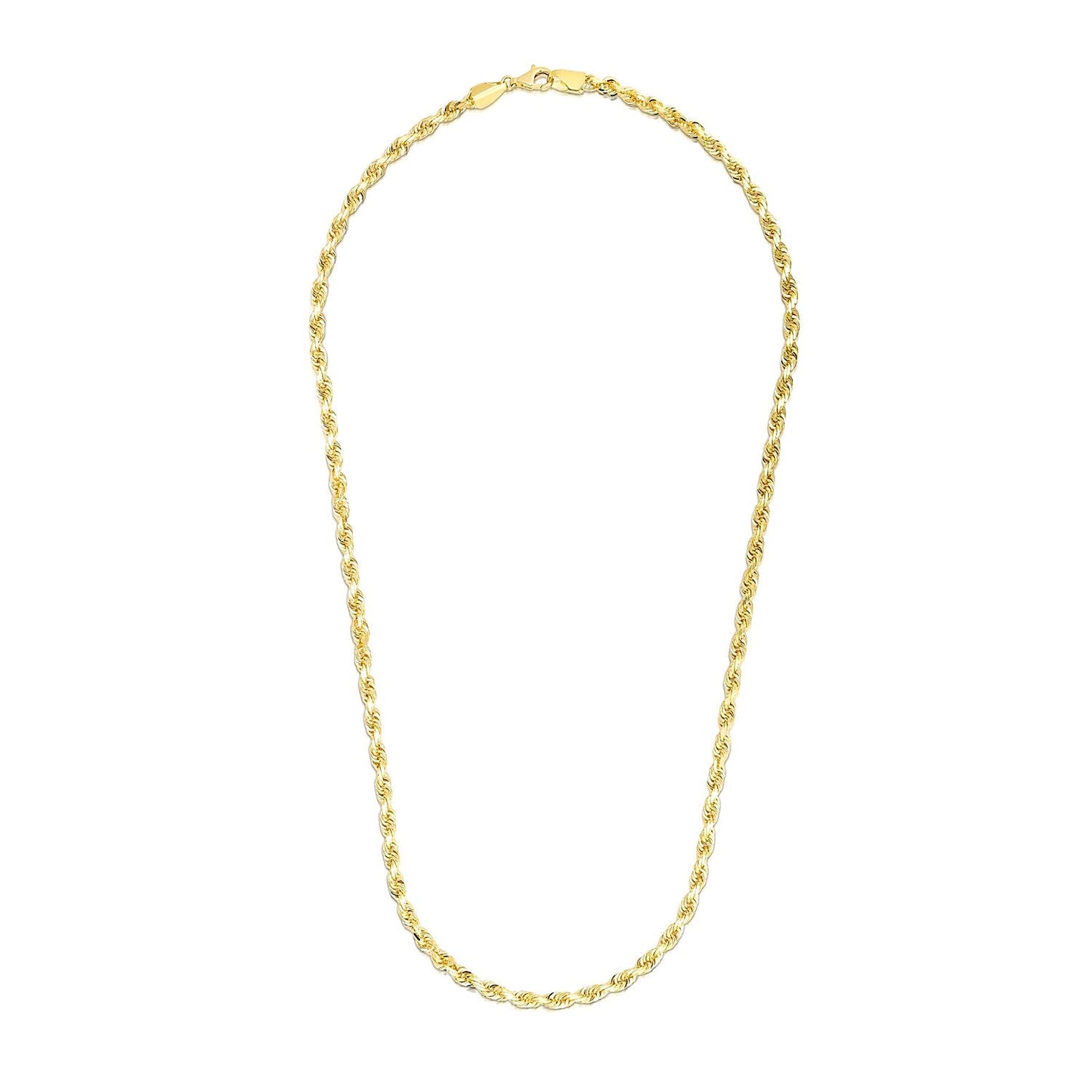 Cadena de cuerda sólida con corte de diamante de oro amarillo de 14k y 3,5 mm