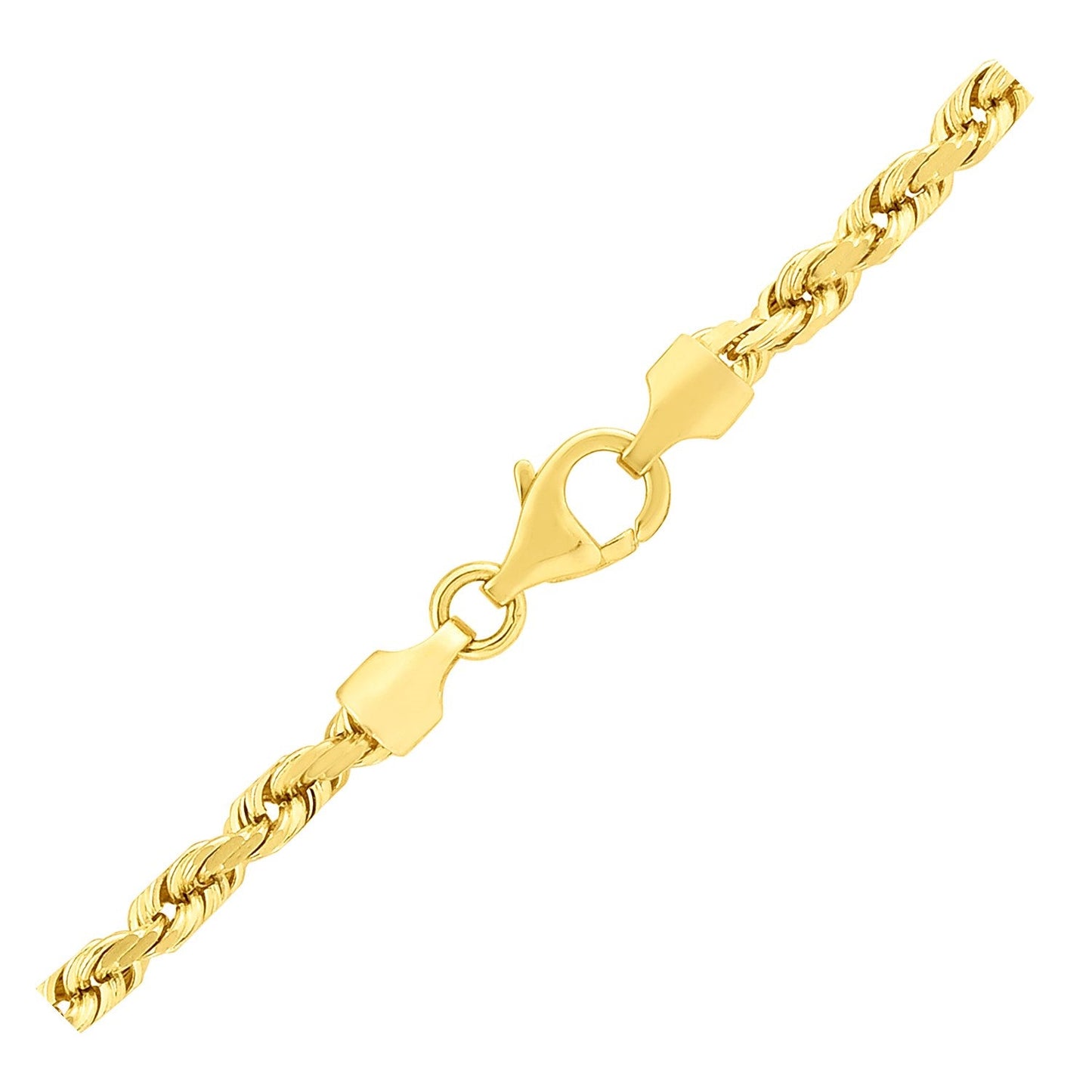 Cadena de cuerda sólida con corte de diamante de oro amarillo de 14k y 3,5 mm