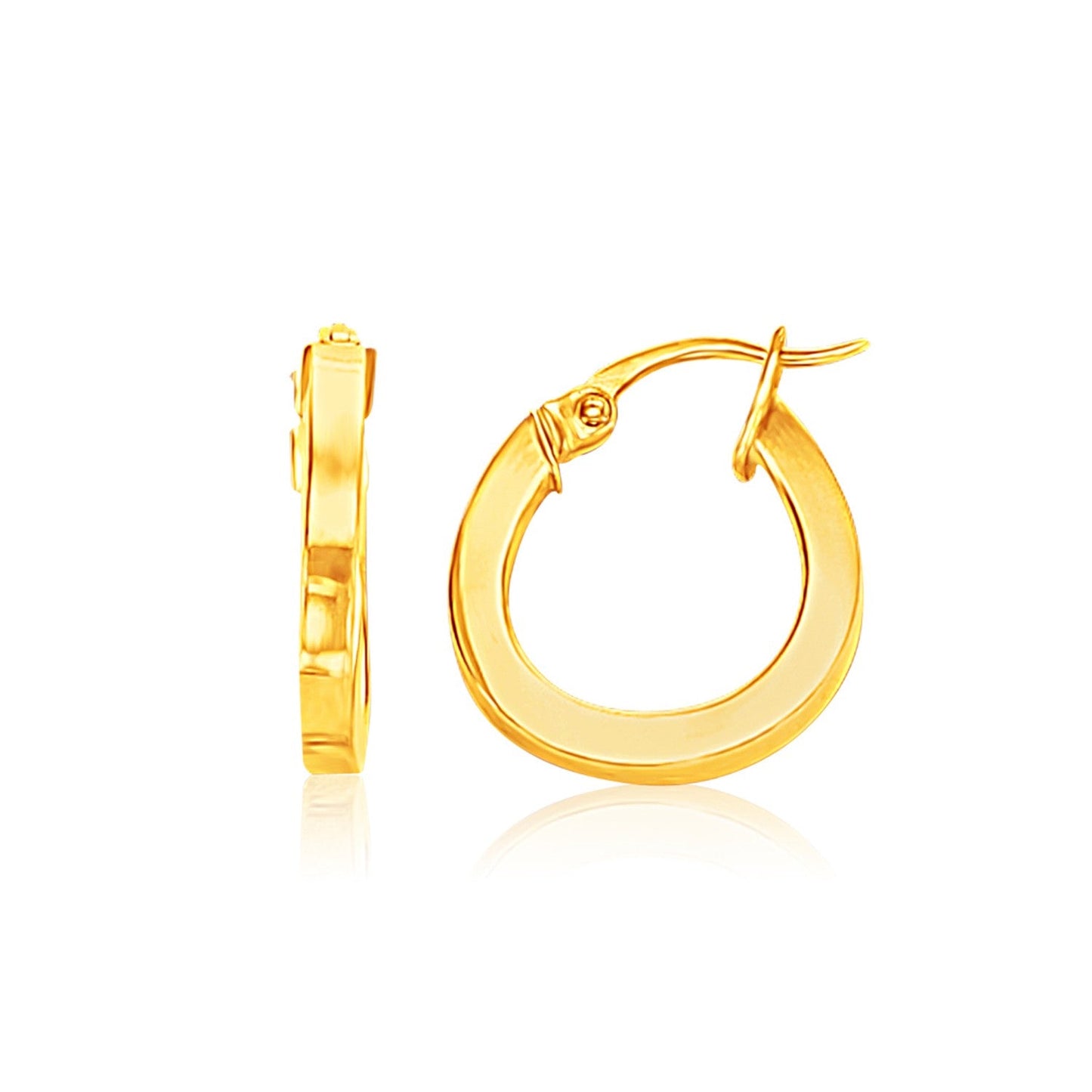 Aretes de aro pequeños de oro amarillo de 14k de lado plano