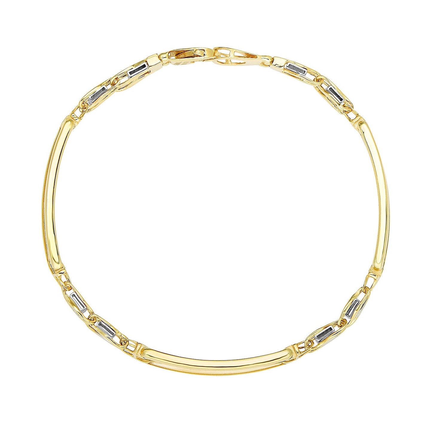 Pulsera de oro de 14k de dos tonos estilo barra elegante para hombre con conectores curvos