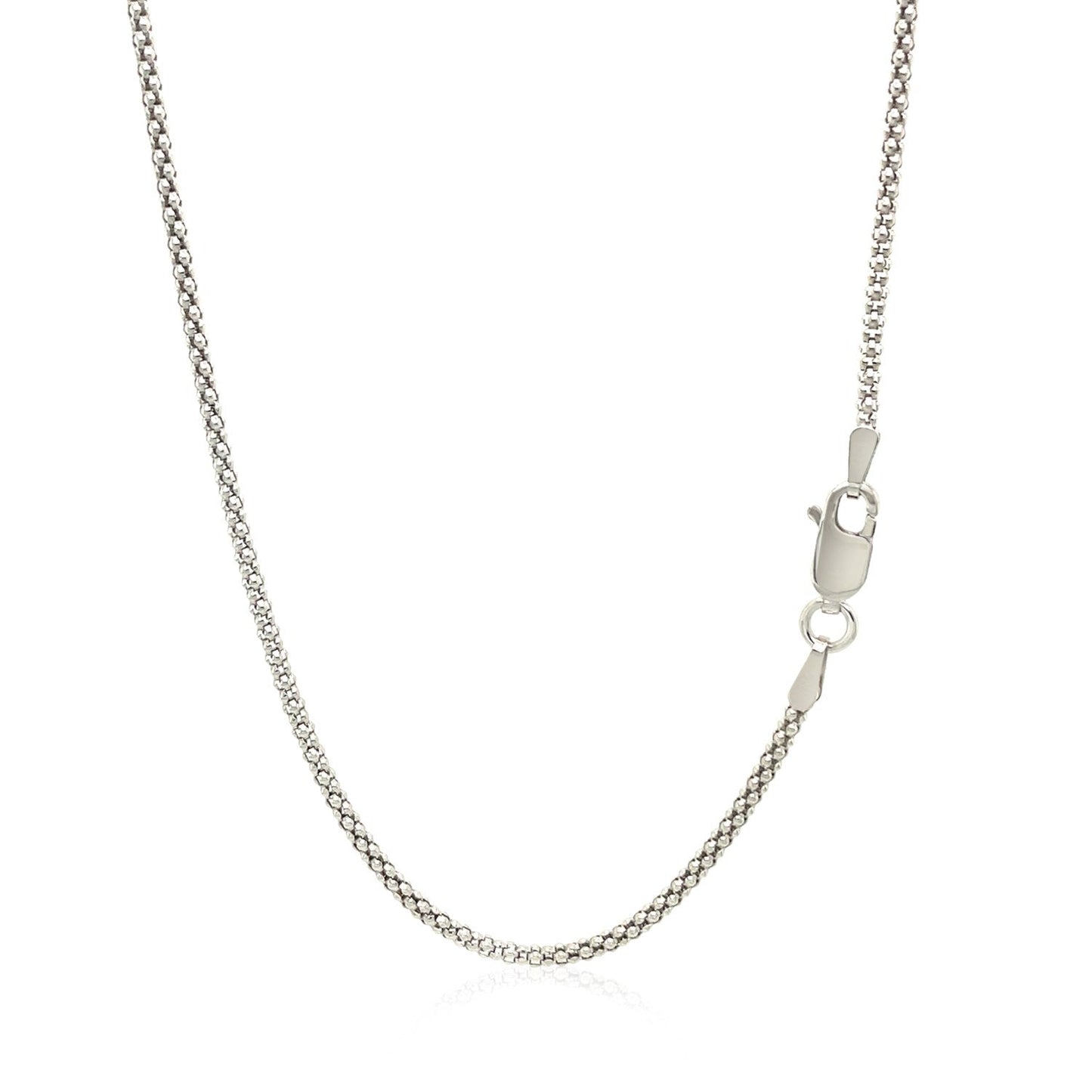 Cadena estilo palomitas de maíz de plata de ley de 1,8 mm chapada en rodio
