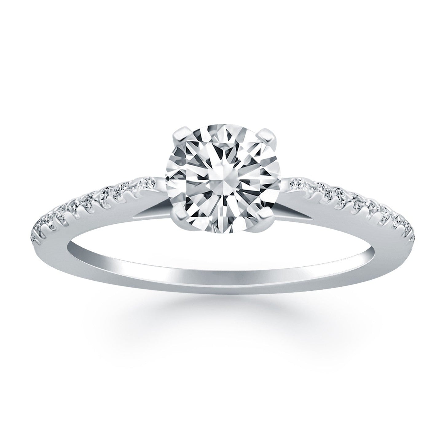 Anillo de compromiso de oro blanco de 14k con micro garras de diamantes y diseño catedral