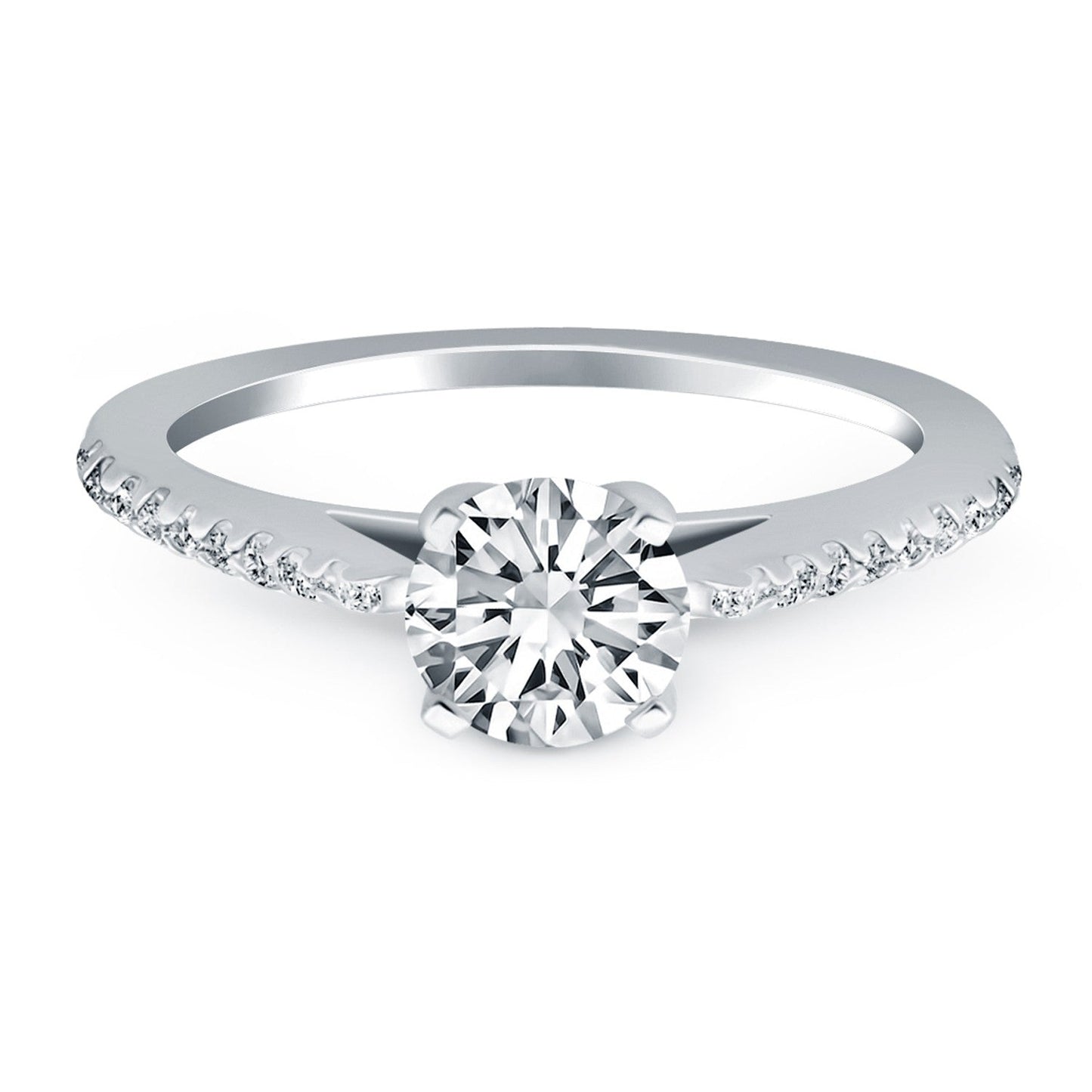 Anillo de compromiso de oro blanco de 14k con micro garras de diamantes y diseño catedral