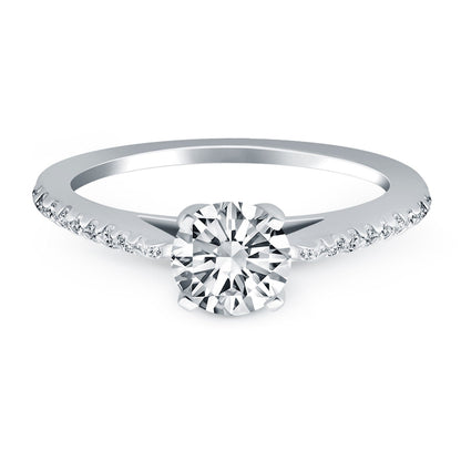 Anillo de compromiso de oro blanco de 14k con micro garras de diamantes y diseño catedral