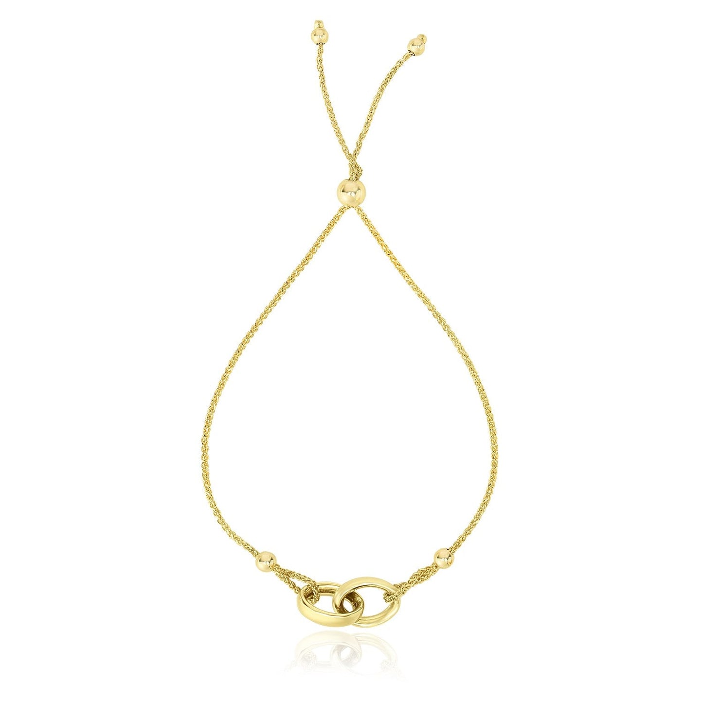 Pulsera ajustable tipo lariat de aros entrelazados de oro amarillo de 14k