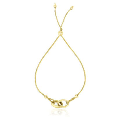Pulsera ajustable tipo lariat de aros entrelazados de oro amarillo de 14k