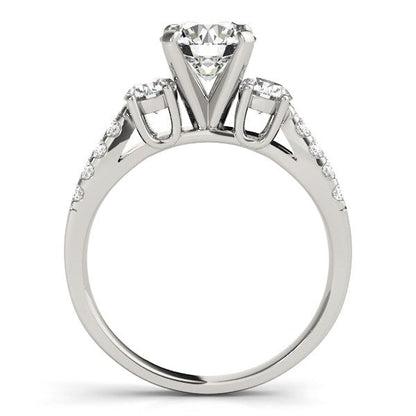 Anillo de compromiso de oro blanco de 14k con vástago dividido, 3 diamantes redondos (2 quilates en total)