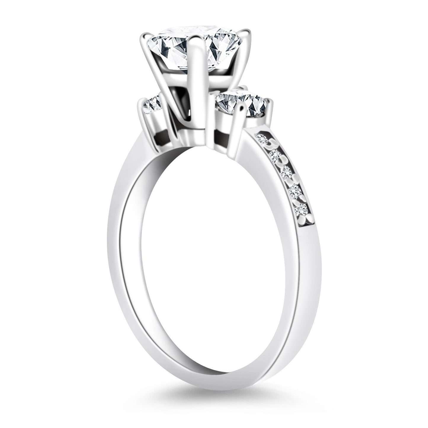 Anillo de compromiso de oro blanco de 14 quilates con tres piedras y banda de diamantes