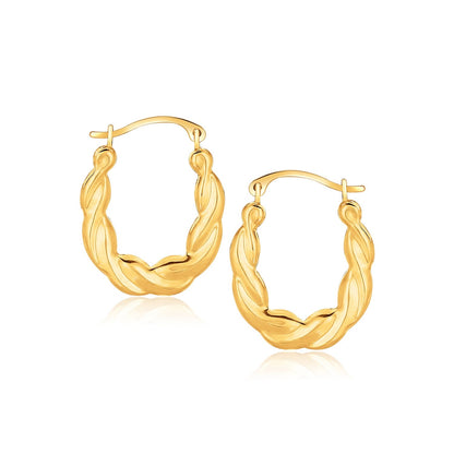 Pendientes de aro retorcidos ovalados de oro amarillo de 10 quilates