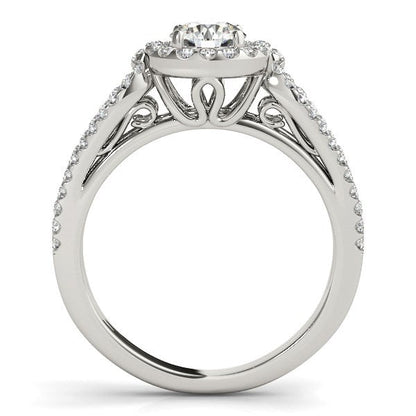 Anillo de compromiso de oro blanco de 14k con diamantes y brazo dividido en forma de lágrima (7/8 cttw)