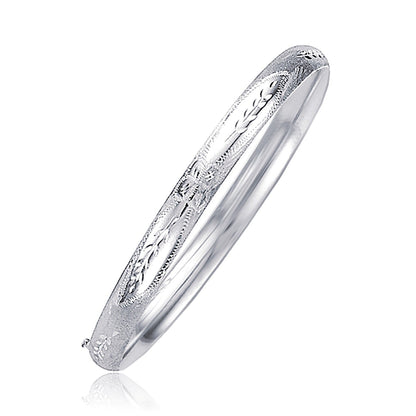 Pulsera clásica floral grabada en oro blanco de 14k (5.0mm)