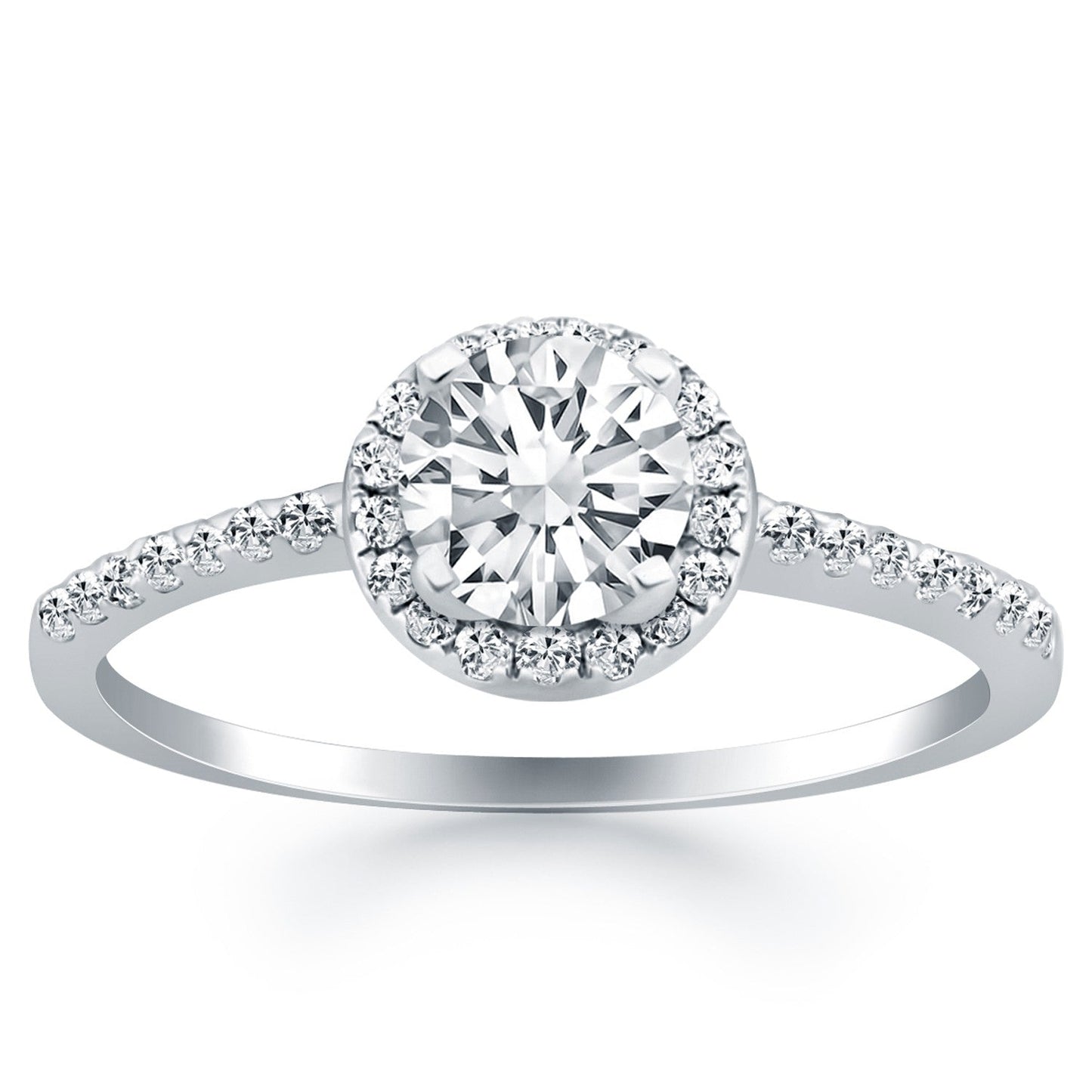 Anillo de compromiso con halo de diamantes en oro blanco de 14k